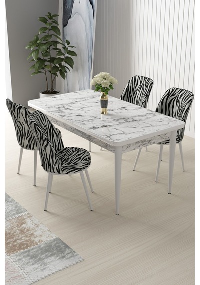 Canisa Concept Nil Serisi 70x110 Sabit Mutfak Masası Takımı Beyaz Mermer Desen Masa 4 Zebra Desen Sandalye Beyaz Masa Zebra Desenn Sandalyeler Canisa Concept Nil Serisi 70x110 Sabit Mutfak Masası Takımı Beyaz Mermer Desen Masa 4 Zebra Desen Sandalye Beyaz Masa Zebra Desenn Sandalyeler
