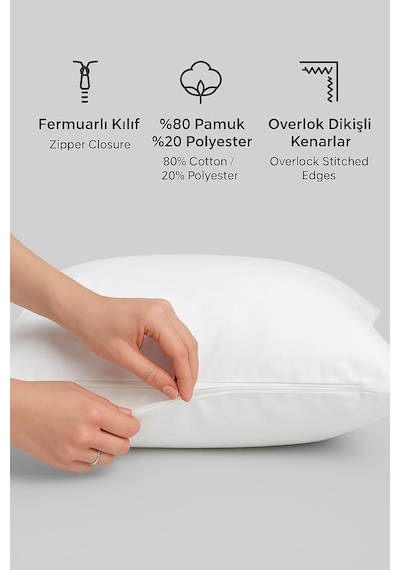Pamuklu Fermuarlı İç Yastık Kılıfı 10'lu Set Beyaz 50x70 Cm Diğer