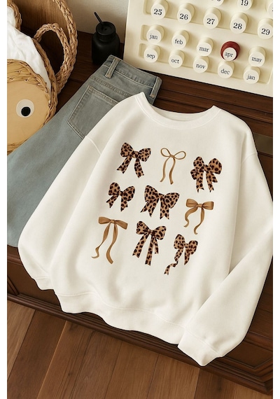 Benroma 3 İplik Penye Çilek Baskılı Unisex Sweatshırt Beyaz