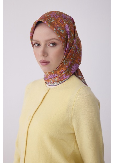 Etnik Desen Saf İpek Twill Eşarp - 2026 İlkbahar-yaz T 4314 Tarçın