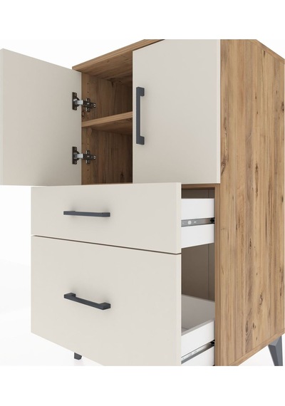 Hyperion Komodin 2 Raflı 2 Çekmeceli 2 Kapaklı 60x44x106 Çam-aytaşı Atlas Çam