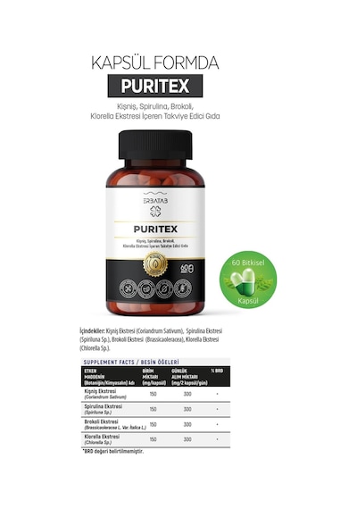 Erbatab Puritex Takviye Edici Gıda 60 Kapsül