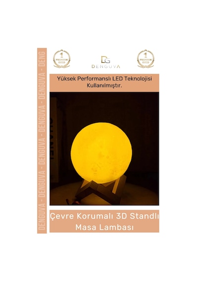 Ledışık Dekoratif 3d Moonlight Standlı Pilli Pla Güvenli Çocuk Odası Modern Led Ay Gece Masa Çok Renkli