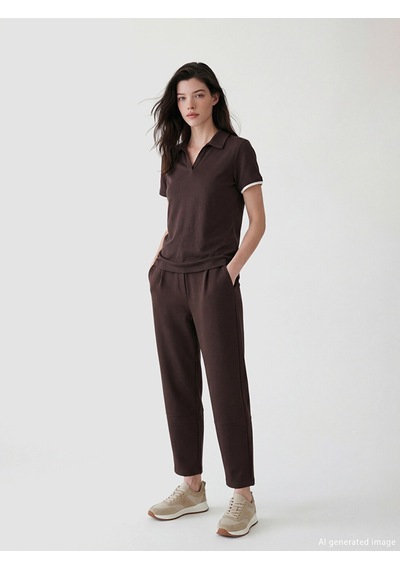 Lcw Comfort Kahverengi Polo Yaka Kadın Tişört