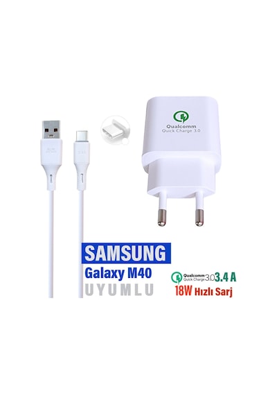 Samsung Galaxy Uyumlu M40 Şarj Aleti Ve Kablosu Hızlı Şarj