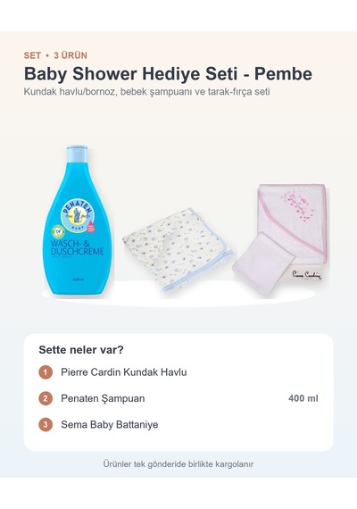 Baby Shower Hediye Seti 3 Parça: Pierre Cardin Kundak Havlu + Şampuan + Sema Baby Battaniye - Pembe