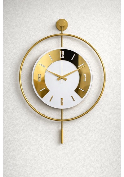 Pey Aksesuar 50x70 Cm Metal Pleksi Ahşap Ve Işığın Muhteşem Uyumu Duvar Saati Dekoratif M54-gold-beyaz-goldpleksi