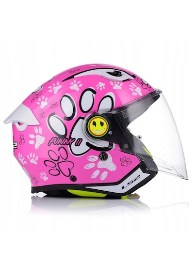 Ls2 Funny 2 Paws Pembe Çocuk Motosiklet Kaskı Beyaz - Pembe