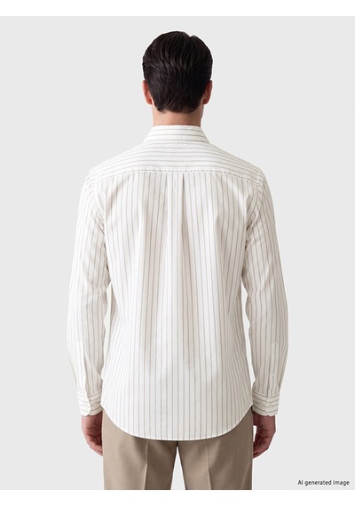 Lcw Busıness Bej Slim Fit Çizgili Erkek Gömlek