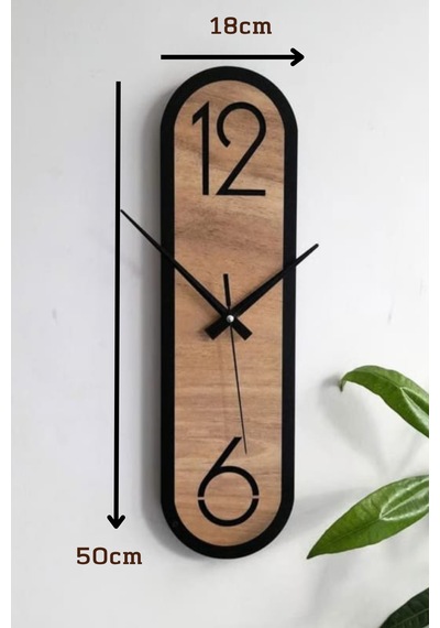 Dekoratif Ahşap Dikey Duvar Saati Modern Minimalist Sessiz Mekanizmalı Salon Ofis 18x50cm