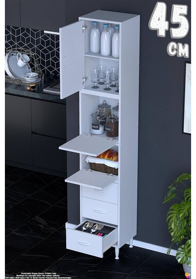 Ekin 45 Cm 3 Çekmeceli Bakliyat Dolabı Çok Amaçlı Mutfak Kiler Banyo Organizer Çocuk Odası Dolabı Beyaz