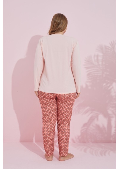 Siyah İnci Pamuklu Curve Büyük Beden Battal Boy Örme Pijama Takım24240735 Somon