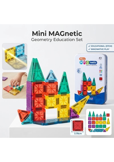 Seyahat Tipi Metal Kutulu Mini Magnetic Yapı Blokları 3d Puzzle 32 Parça