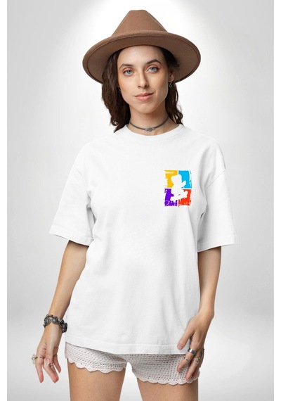 Baş Belası Teddy Beyaz Oversize Unisex Ön Ve Sırt Baskılı Tişört Beyaz