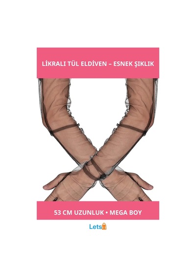Letsii Uzun Boy Likralı Siyah Mega Tül Eldiven 53 Cm Çok Renkli