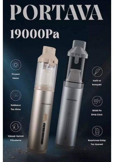 Exenar - Gri - 19000pa Kablosuz Araç Ve Ev İçi Şarjlı Süpürge Araba Süpürgesi Şarjlı El Süpürgesi 2600mah