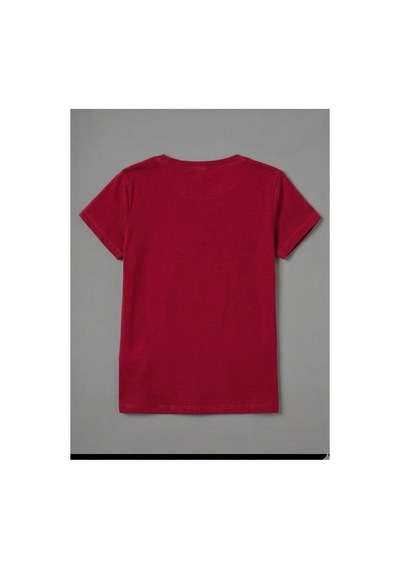 Pembe Kelebek Desenli Baskılı Kompakt T-shirt Kırmızı