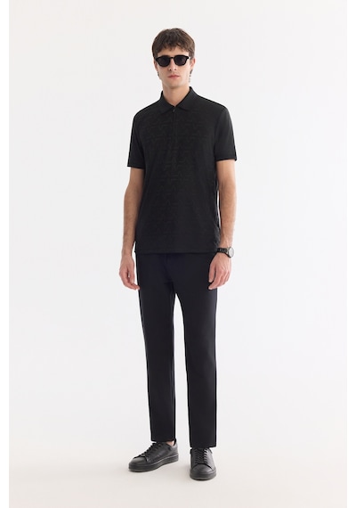 Avva Erkek Siyah Kıvrılmaz Polo Yaka Fermuarlı Regular Fit T-shirt A61y1046