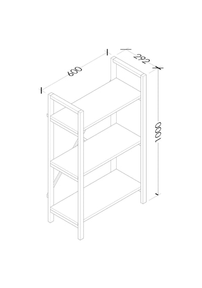 Hera 3 Raflı Metal Kitaplık Atlantik Çam 60cm