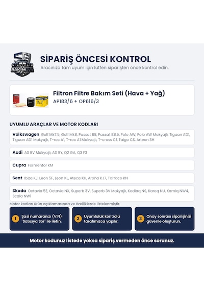 Filtron Filtre Bakım Seti Hava+yağ - Golf 7-8 / Passat B8 / Polo 6 1.0-1.5 Tsı / 1.0 Mpı