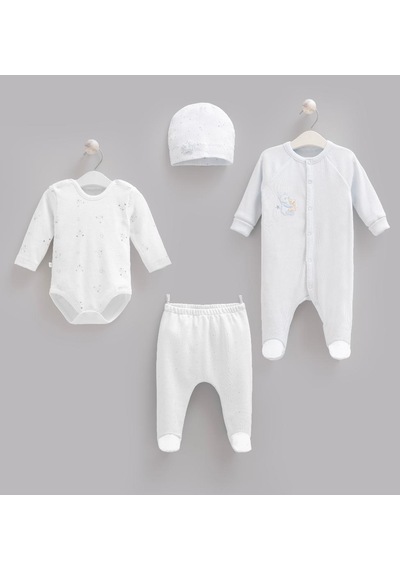 Caramell Pamuk 4lü Tulumlu Teddy Bear Set 0-3 Ay 50-56 Cm Mavi Crml.ze2517.mvi