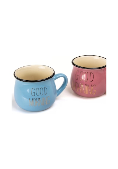 Mukko Home 2'li Emaye Görünümlü Porselen Kupa Seti Good Morning Gold Yazılı 150 Ml,pembe & Mavi Beyaz - Çok Renkli Mukko Home 2'li Emaye Görünümlü Porselen Kupa Seti Good Morning Gold Yazılı 150 Ml,pembe & Mavi Beyaz - Çok Renkli