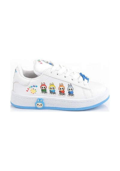 Mini Bonito Unisex Çocuk Karakter Baskılı Beyaz Spor Ayakkabı Kol Saati Hediyeli Beyaz/mavi