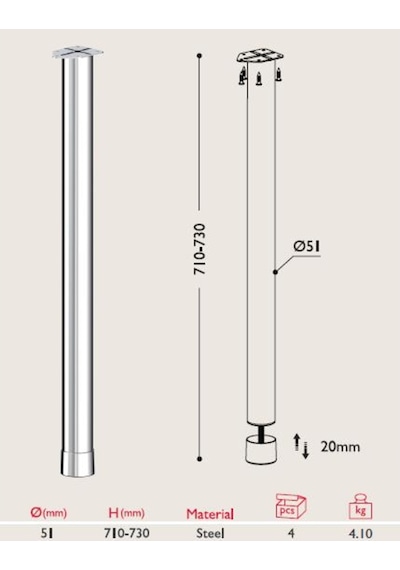 Gürçayhırdavat Masa Ayağı 11.850 - 51Mm (4 Adet)