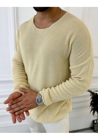 Elku Moda Kazak Oversize Örme Natural Pamuk Tüylenmeyen Kazak Salaş Tarz Triko Sweatshirt Krem