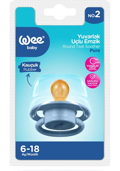 Wee Baby Pure Yuvarlak Uçlu Kauçuk Emzik No:2 Mavi 6-18 Ay