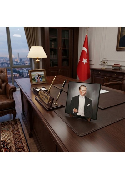 Atatürk Masaüstü Ahşap Tablo - Kabartmalı Baskı Şık Hediyelik 16x16 Cm No 1 3 Parça