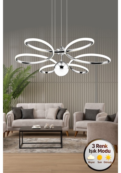 Papatya Model Krom Kaplama 3 Renk Metal Salon Mutfak Oturma Yatak Odası Modern Led Sarkıt Avize Krom Kaplama