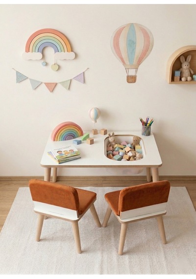 Montessori Çocuk Masası-oyun Masası-aktivite Masası-etkinlik Masası Takımı 2 Turuncu Sandalye Montessori Çocuk Masası-oyun Masası-aktivite Masası-etkinlik Masası Takımı 2 Turuncu Sandalye