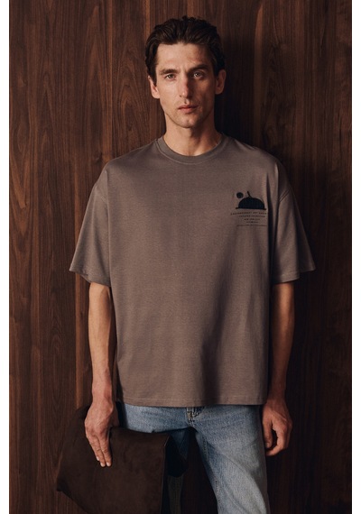 Grimelange Asela Erkek Ön Ve Arkası Nakış Detaylı Kısa Kollu Gri T-shirt