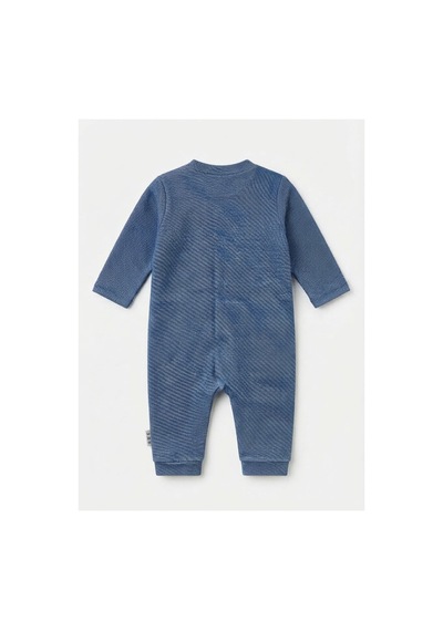 Gülerçocuk Unisex Bebek Kendinden Desenli Soft Dokulu Uzun Kollu Çıtçıtlı Tulum Mavi Mavi