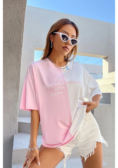 Uyguntarz Unisex Everything Baskılı Oversize Tshirt Pembe
