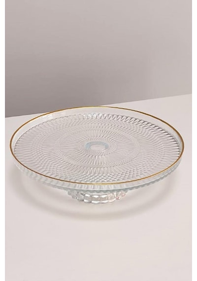 Ayaklı Cam Pasta Standı Gold Yaldızlı Servis Sunum Tabağı - Kek Standı - Sunumluk