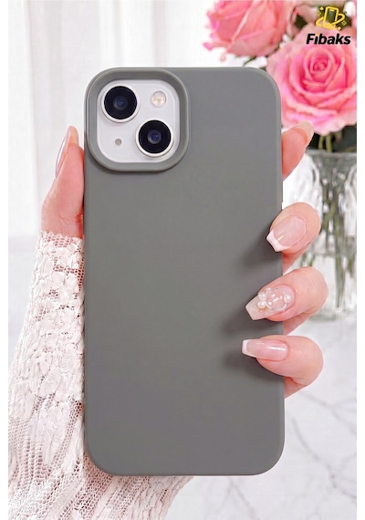 Fibaks iPhone 13/14 Uyumlu Kılıf Içi Kadife Lansman Silinebilir Renkli Yumuşak Silikon Gri Kapak