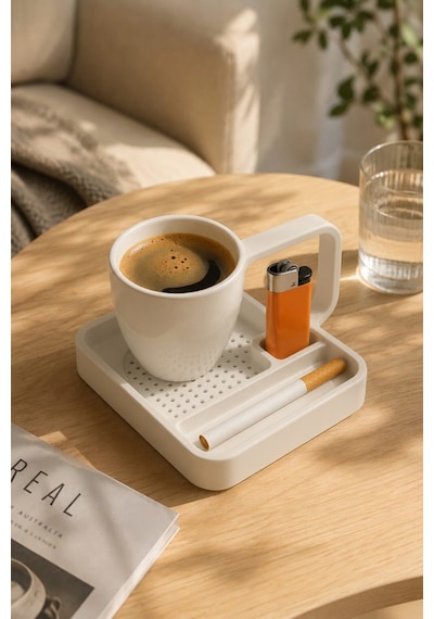 Kahve Sunum Tepsisi Çok Bölmeli Masa Üstü Organizer Kupa Fincan Standı Pla 12.5x11x7 Cm Beyaz