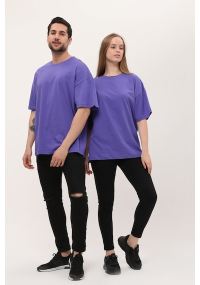 Unisex Mor Oversize Bol Kalıp T-shirt Çift Kombini Mor