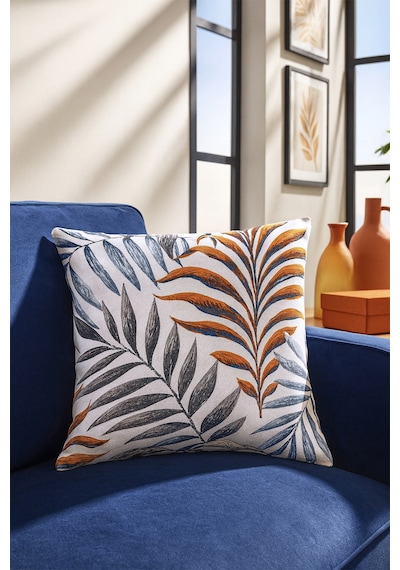 Duck Çiçekli Kırlent Kılıfı Kiremit Mavi 40x40 Kiremit - lacivert
