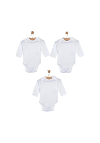 Mixibaby Mixi Baby %100 Pamuklu Çıtçıtlı Uzun Kol Bebek Body 3'lü Set Unisex Beyaz