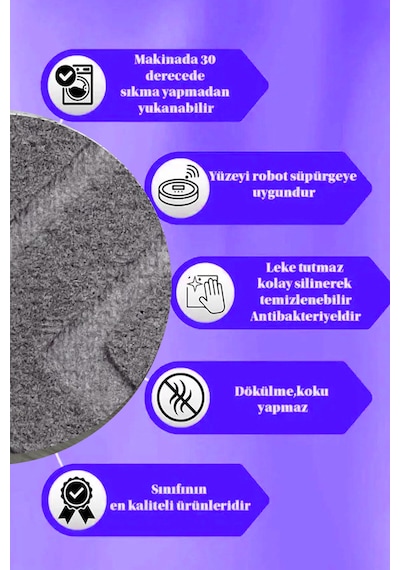 Lüle Halı Delüx Kabartmalı Düz Renk Üstün Kalite De Kaymaz Tabanlı Yolluk Halı Antrasit