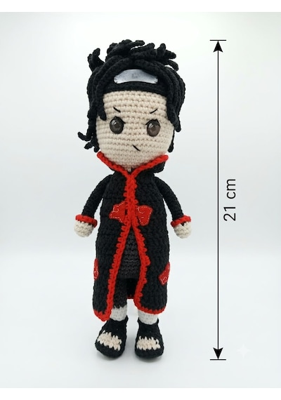 Obito Uzumaki Amigurumi Örgü Oyuncak - Naruto Anime Hediyelik Figür 21 Cm