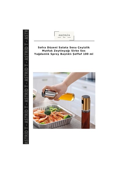 Sofra Düzeni Salata Sosu Çeyizlik Mutfak Zeytinyağı Sirke Sos Yağdanlık Sprey Başlıklı Şeffaf 100 Ml
