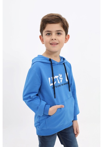 Toontoy Kids Toontoy Erkek Çocuk Relax Fit Kapüşonlu Cepli Baskılı Sweatshirt - 2 İplik Saks Toontoy Kids Toontoy Erkek Çocuk Relax Fit Kapüşonlu Cepli Baskılı Sweatshirt - 2 İplik Saks