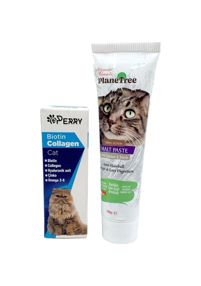 Perry Kediler İçin Biotin Collagen 50 ML + Planetree Tüy Yumağı Önleyici Malt 100 G