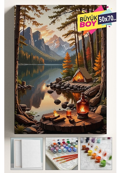 Sayılarla Boyama Seti Numaralı Tuval Fırça Boya Dahil Kasnaklı Set 50x70 Cm - Çadır Kamp