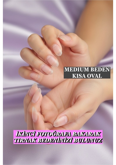 100 Adet Jel Tips Medıum Beden Kısa Oval Protez Takma Tırnak Seti Medıum