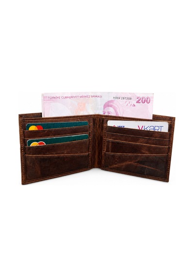 Alphaclub Bag Hakiki Deri Crazy Taba Çıkarılabilir Kartlıklı Erkek Cüzdan Mat Taba